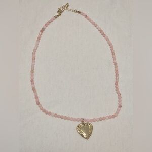 Pink Beaded Necklace with Gold Heart Pendant